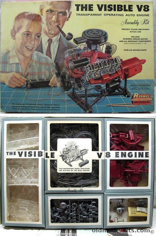Renwal 1/4 The Visible V8 (V-8) - Transparent Motorized Operating Auto Engine, 802-1095 plastic model kit